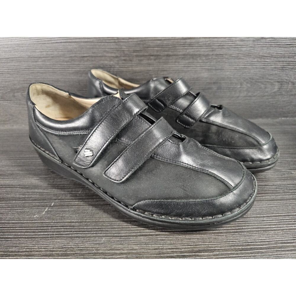 Finn Comfort Aachen Shoes EU 43 Mens US 10.5 Black Leather Double Strap Wedge